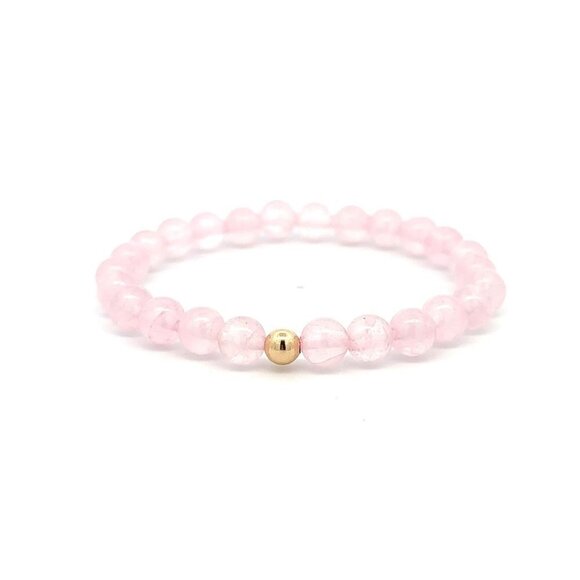 Unbranded Jewelry - Natural Rose Quartz Gemstones 6mm Stretchable Bracelet 18k Gold Bead Charm